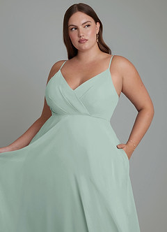 Azazie Amani Bridesmaid Dresses Agave A-Line Pleated Chiffon Dress image12