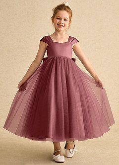 Azazie Chickadee Abiti da Ragazza di Fiori Abito Principessa in Raso Opaco Scollo a Cuore Ametista image4