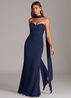 Azazie Katelyn Brudtärnklänningar Klä av Tubklänning i Maska Axelbandslös Mörk Marinblå Konvertibel image3