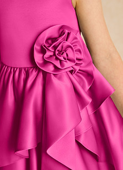 Azazie Hermia Robe Demoiselle D'honneur Fillette Robe Trapèze en Mat Satiné Sans manches Fuchsia image6