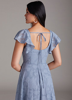 Azazie Bondi Bridesmaid Dresses Dusty Blue A-Line Side Slit Floral Burnout Dress image5