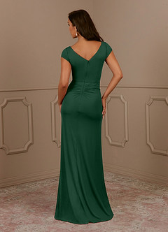 Azazie Roya Mother of the Bride Dresses Dark Green Mermaid V-Neck Pleated Mesh Dress image4