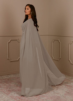 Azazie Isa Mother of the Bride Dresses Taupe A-Line V-Neck Pleated Chiffon Dress image3