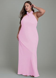 Azazie Velli Bridesmaid Dresses Candy Pink Mermaid High Neck Chiffon Dress image11