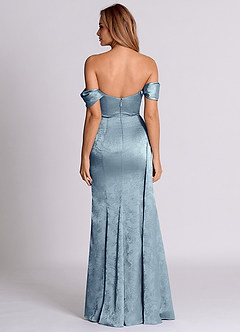 Azazie Amyra 신부 들러리 드레스 인어 오프 더 숄더 자카드 바닥 길이 드레스 image5