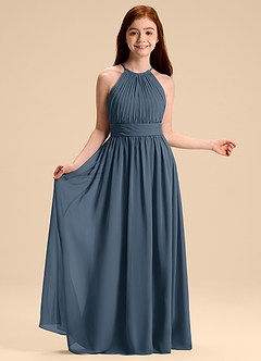 Azazie Malone Junior Robe Trapèze en Mousseline de soie Plissée Neptune image6