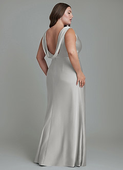 Azazie Kieryn Vestidos de madrinha de casamento Vestido Prata de Cetim elástico de sereia com Plissado image8