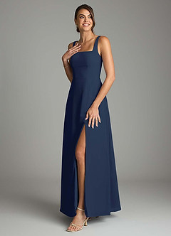Azazie Debra Bridesmaid Dresses Dark Navy A-Line with Pockets Chiffon Convertible Dress image5