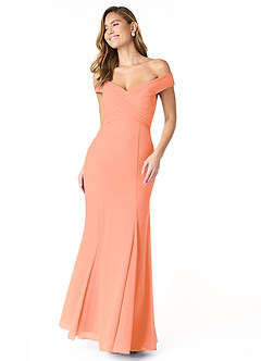 Azazie Lecia Vestidos de damas de honor Vestido de Atardecer de Gasa de Imperio Convertible con Plisado fuera del hombro image1