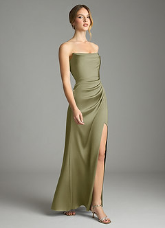 Azazie Leonis Bridesmaid Dresses Pistachio Mermaid Pleated Stretch Satin Convertible Dress image6