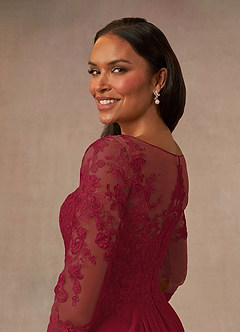 Azazie Calanthe Mother of the Bride Dresses Burgundy A-Line Scoop Chiffon Dress image4