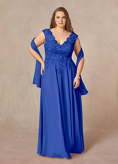 Azazie Amethyst Mother of the Bride Dresses Royal Blue A-Line V-Neck Sequins Chiffon Dress image9