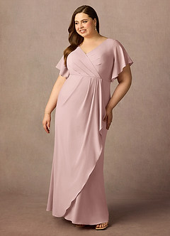 Azazie Song At-home Try On Dresses Dusty Rose Mermaid V-Neck Pleated Stretch Chiffon Dress image8