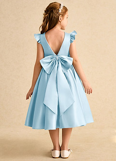 Azazie Dumpling vestidos de niña de las flores Vestido de Azul Cielo de Satin Mate de Corte En A con Lazo image1