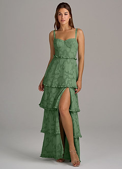 Azazie Romie Bridesmaid Dresses Eucalyptus A-Line Corset Floral Burnout Dress image4