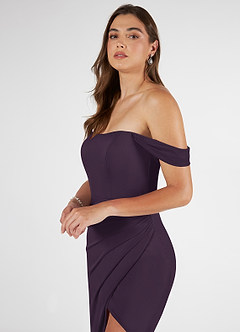 Azazie Kit Bridesmaid Dresses Plum Mermaid Off the Shoulder Mesh Dress image5