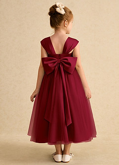 Azazie Chickadee Flower Girl Dresses Burgundy Ball-Gown Sweetheart Neckline Matte Satin Dress image3