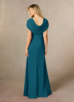 Azazie Mary Vestidos para mãe da noiva Vestido Tinta Azul de Chiffon de Linha A com Fenda Lateral image3