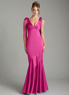 Azazie Alena Brautjungfernkleider Meerjungfrau-Linie Plissee Stretch-Satin Kleid Fuchsia image1
