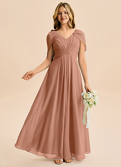 Azazie Emma Junior Robe Trapèze en Mousseline de soie Plissée Bronze image5