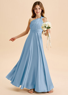 Azazie Charlize Junior Powder Blue A-Line Pleated Stretch Satin Dress image4