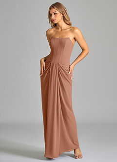 Azazie Anaïs Brautjungfernkleider Etui Schulterfrei Chiffon Kleid Bronzer image5
