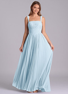 Azazie Mina Abiti da Damigella Abito A-Line in Chiffon Plissettato Azzurro image4