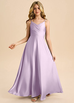 Azazie Bug Junior Linia A Pofałdowany Satyna elastyczna Długość podłogi Młodsza druhna Sukienka image2