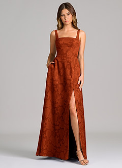 Azazie Debra Vestidos de madrinha de casamento Vestido Páprica de Esgotamento Floral de Linha A com com bolsos image5