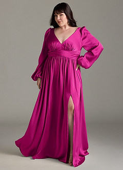 Azazie Norah Brudtärnklänningar Klänning av A-Line i Stretch Satin Fuchsia image7