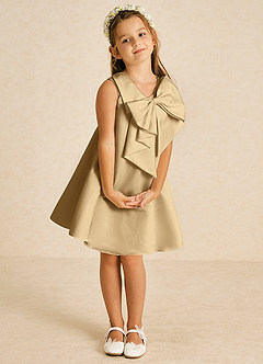 Azazie Zoey Blumenmädchenkleider A-Linie Schleifen Matte Satin Kleid Gold image3