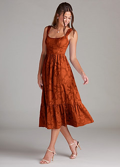 Azazie Alissa Brautjungfernkleider A-Linie mit Taschen Blumen-Burnout Kleid Paprika image5