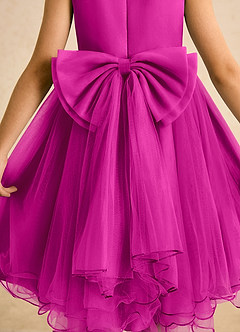 Azazie Lass vestidos de niña de las flores Vestido de Fucsia de Tul de Corte En A con Lazo image6