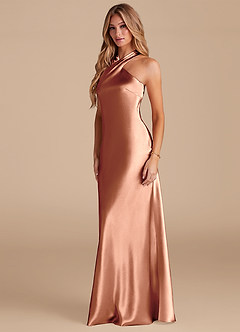 Azazie Doretta Bridesmaid Dresses Bronzer Mermaid Bow Metallic Satin Dress image4