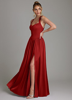 Azazie Francis Bridesmaid Dresses Pomegranate A-Line Corset Stretch Satin Dress image5