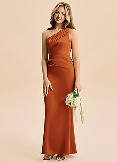 Azazie Akilah Junior Vaippa Pliseerattu Joustava satiini Lattian pituus Nuorempi morsiusneito Pukeutua image5