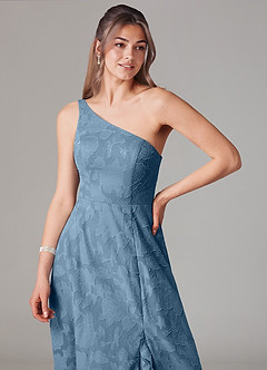 Azazie Ellianna Brautjungfernkleider A-Linie One-Shoulder Blumen-Burnout Kleid Stahlblau image5