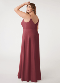 Azazie Daenerys At-home Try On Dresses Champagne Rose A-Line Cowl Chiffon Dress image11