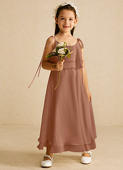 Azazie Temi Flower Girl Dresses Bronzer A-Line Spaghetti Strap Chiffon Dress image2
