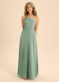 Azazie Anselie Junior Jurk van Stretch Satijn met A-Lijn Off the Shoulder Matcha image4
