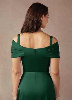 Azazie Amelia Mother of the Bride Dresses Dark Green A-Line Off the Shoulder Stretch Satin Dress image7