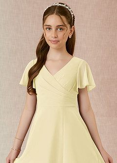 Azazie Induh Junior Lemon Sorbet A-Line Ruched Chiffon Dress image4
