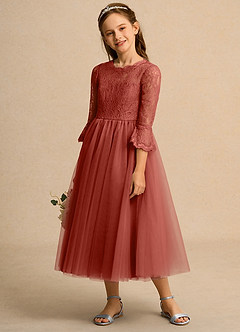 Azazie Lamb Girl Jurken voor bloemenmeisjes Baljurk Jurk van Kant Terracotta image3