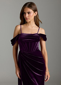 Azazie Amyra Bridesmaid Dresses Grape Sheath Off the Shoulder Velvet Convertible Dress image3
