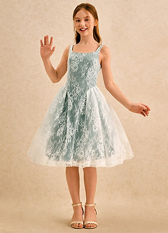 Azazie Cubbie Girls Formal Flower Girl Dresses Sea Moss A-Line Lace Dress image5