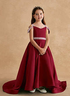 Azazie Jodi Flower Girl Dresses Burgundy A-Line Matte Satin Dress image4