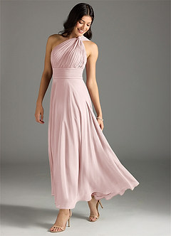 Azazie Charlize Bridesmaid Dresses Blushing Pink A-Line One Shoulder Chiffon Dress image1