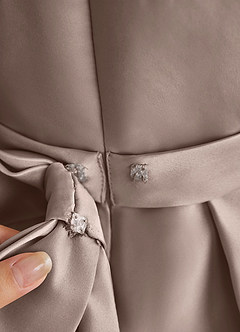 Azazie Princess Flower Girl Dresses Taupe A-Line Pleated Matte Satin Dress image7
