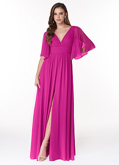 Azazie Temeka Abiti da Damigella Abito A-Line in Chiffon Increspato Fucsia image1