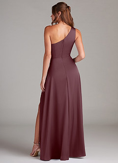 Azazie Brooke Bridesmaid Dresses Sangria A-Line One Shoulder Stretch Satin Dress image7
